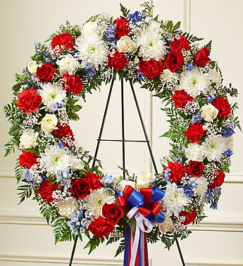 Serene Blessings Red, White  Blue Standing Wreath