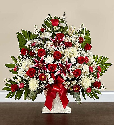 Red Rose and Lily Floor Basket